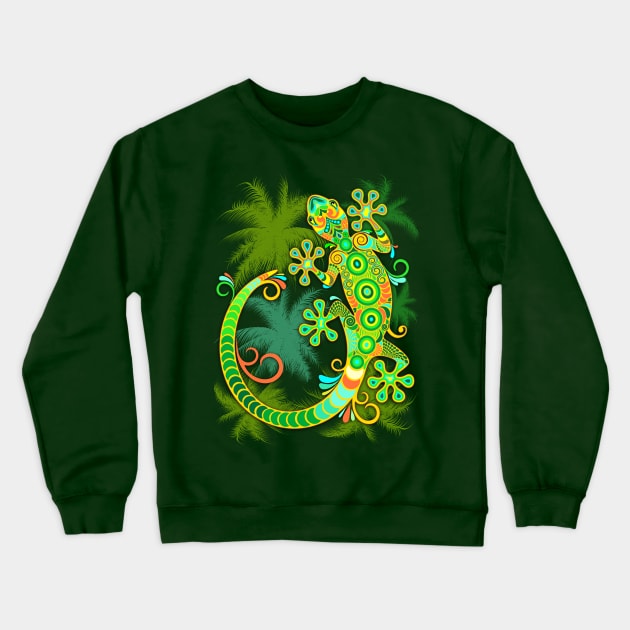 Gecko Lizard Colorful Tattoo Style Crewneck Sweatshirt by BluedarkArt